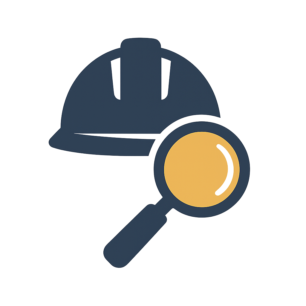 Icono de casco y lupa simbolizando la supervisión experta y el control de calidad.