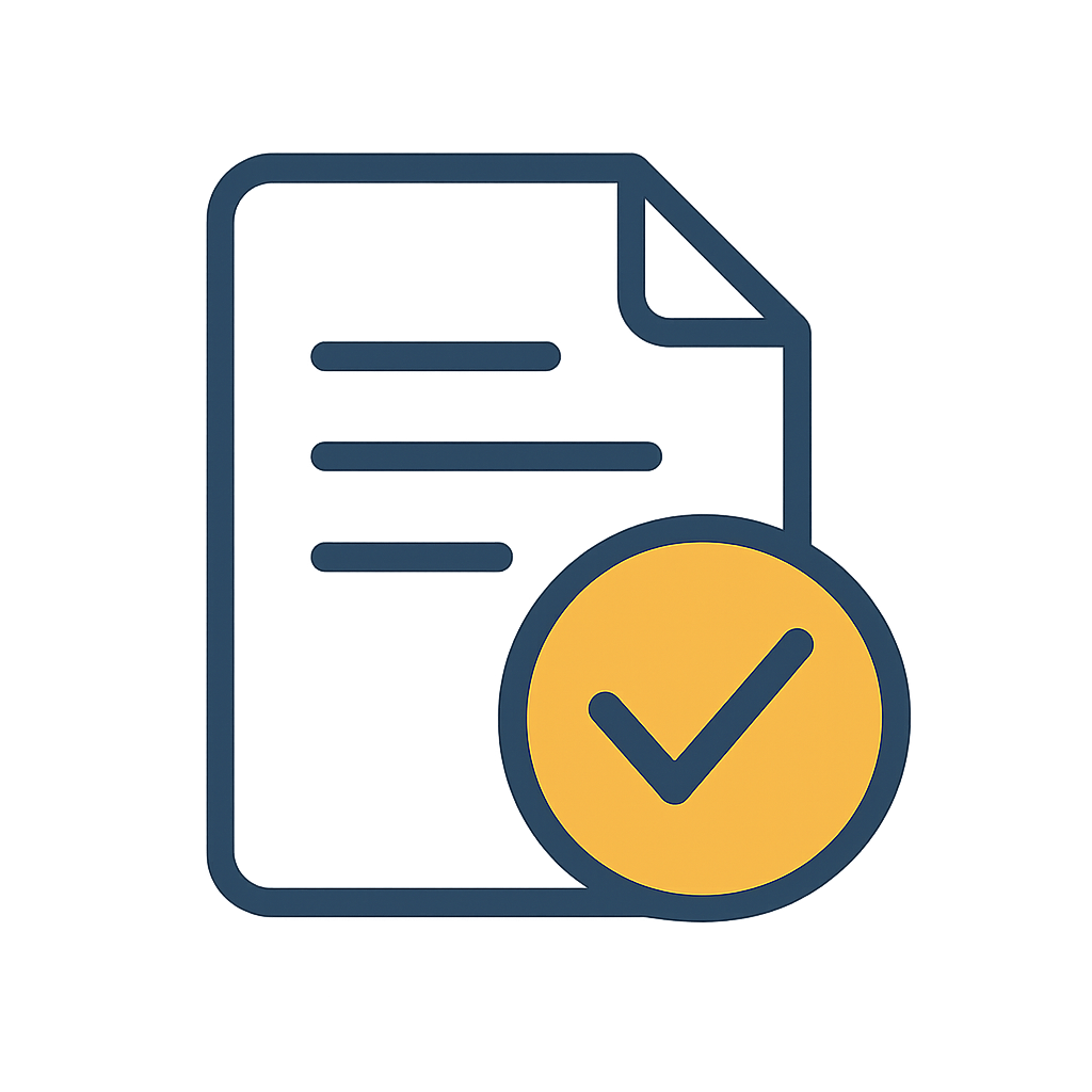 Icono de documento con check simbolizando presupuestos claros y transparencia.
